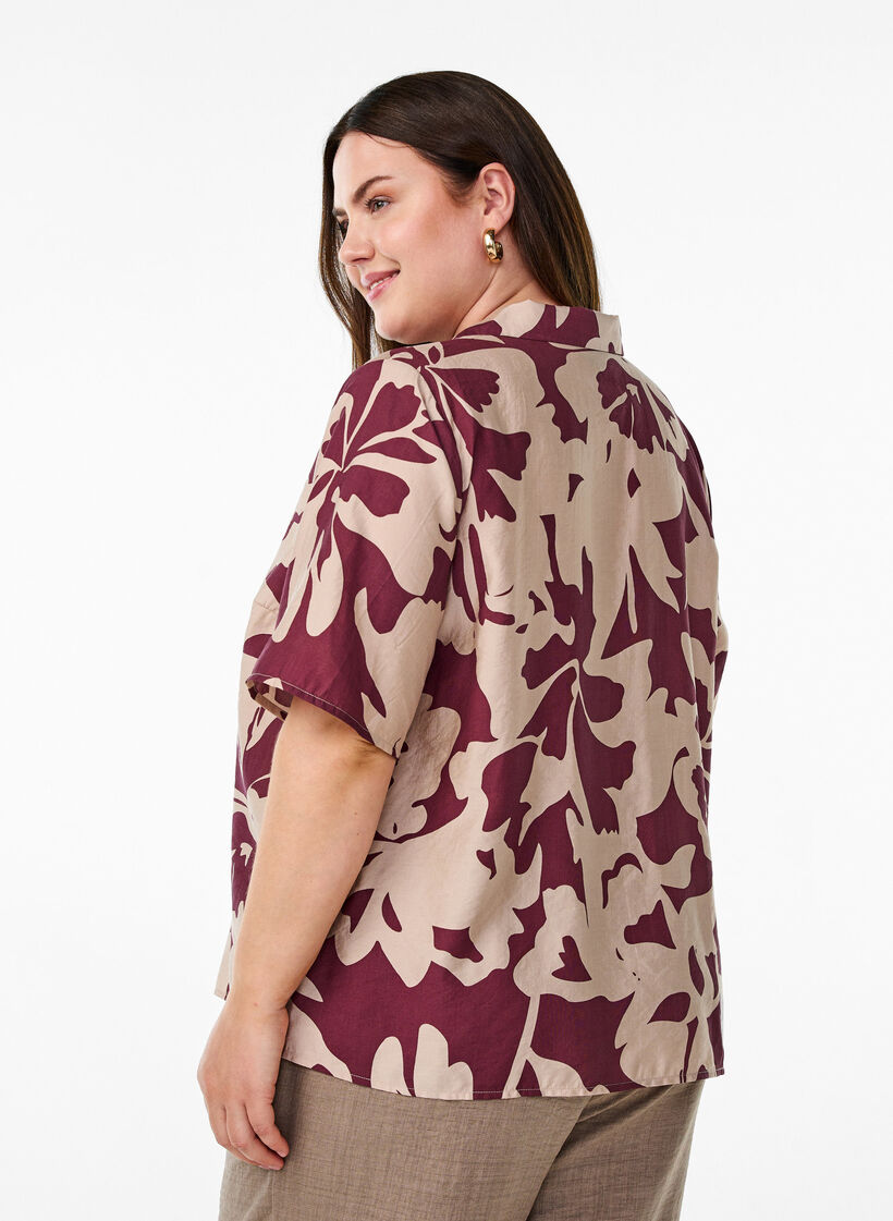Chemisier imprimé à col en V, Bordeaux, Model image number 2