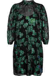 Robe en viscose à fleurs avec structure en lurex, Black w. Green Lurex, Packshot