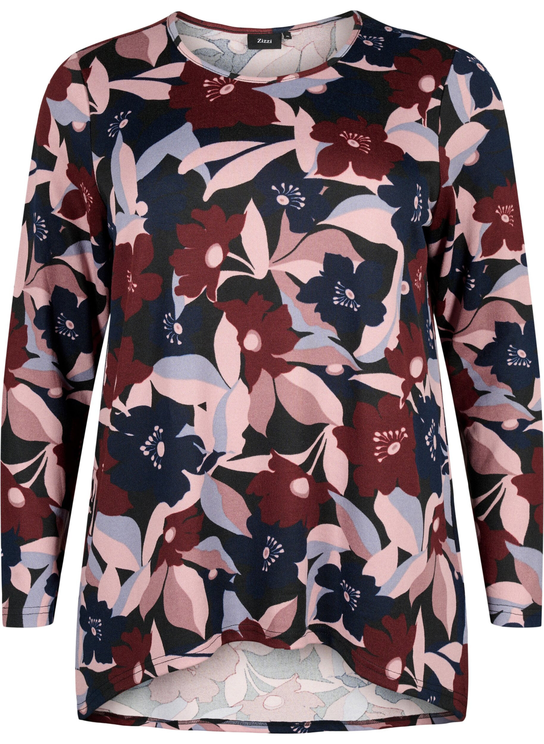 ZizziGebloemde blouse met lange mouwen, Black Rose Flower, Packshot image number 0
