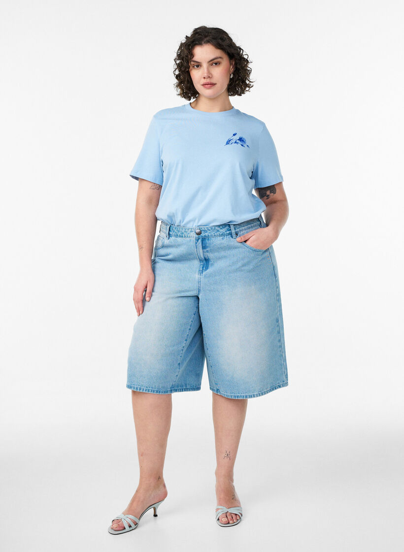 Katoenen T-shirt met print, Blauw, Model image number 1