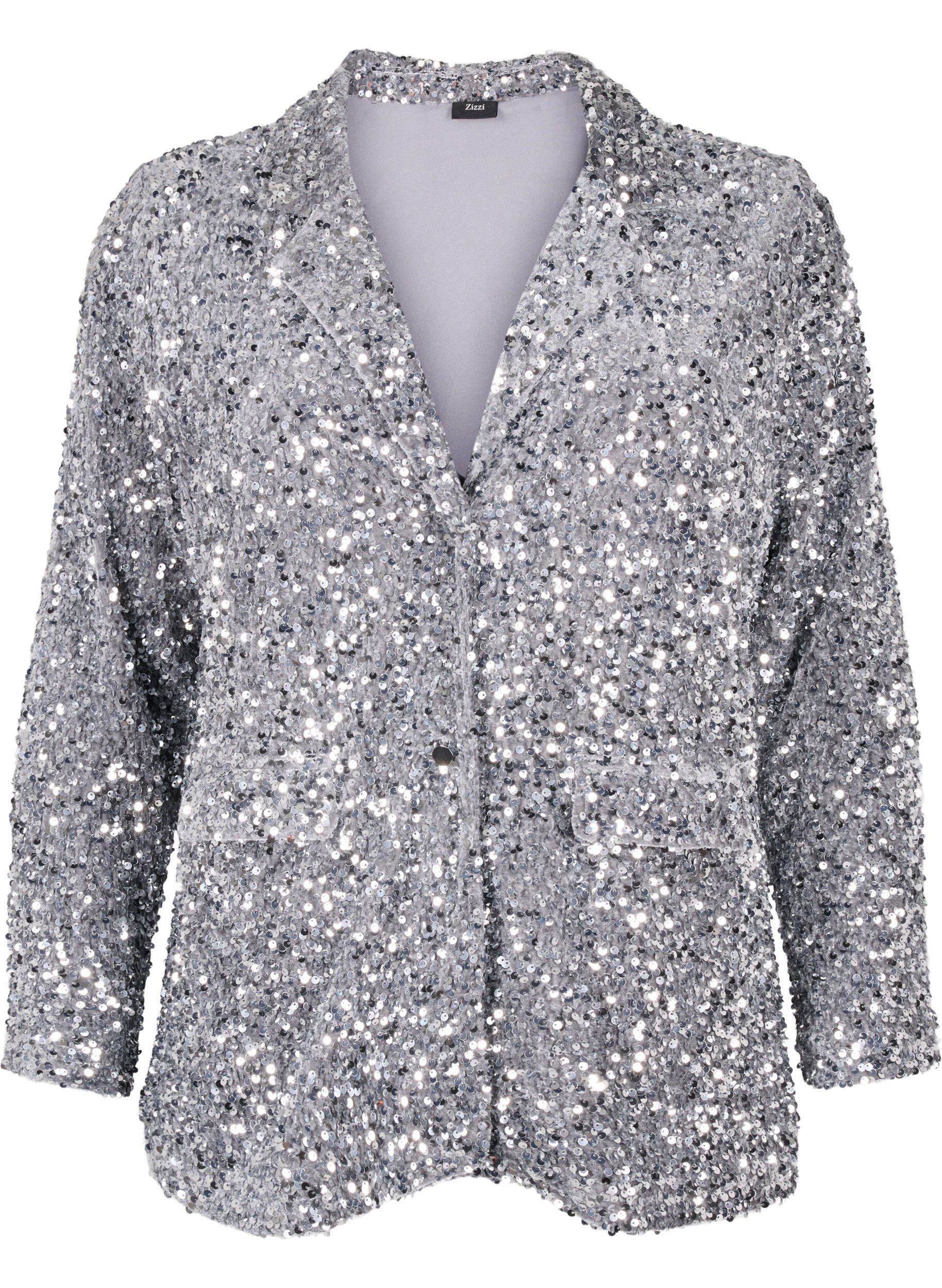 ZizziPailletten blazer met zakken, Silver, Packshot image number 0
