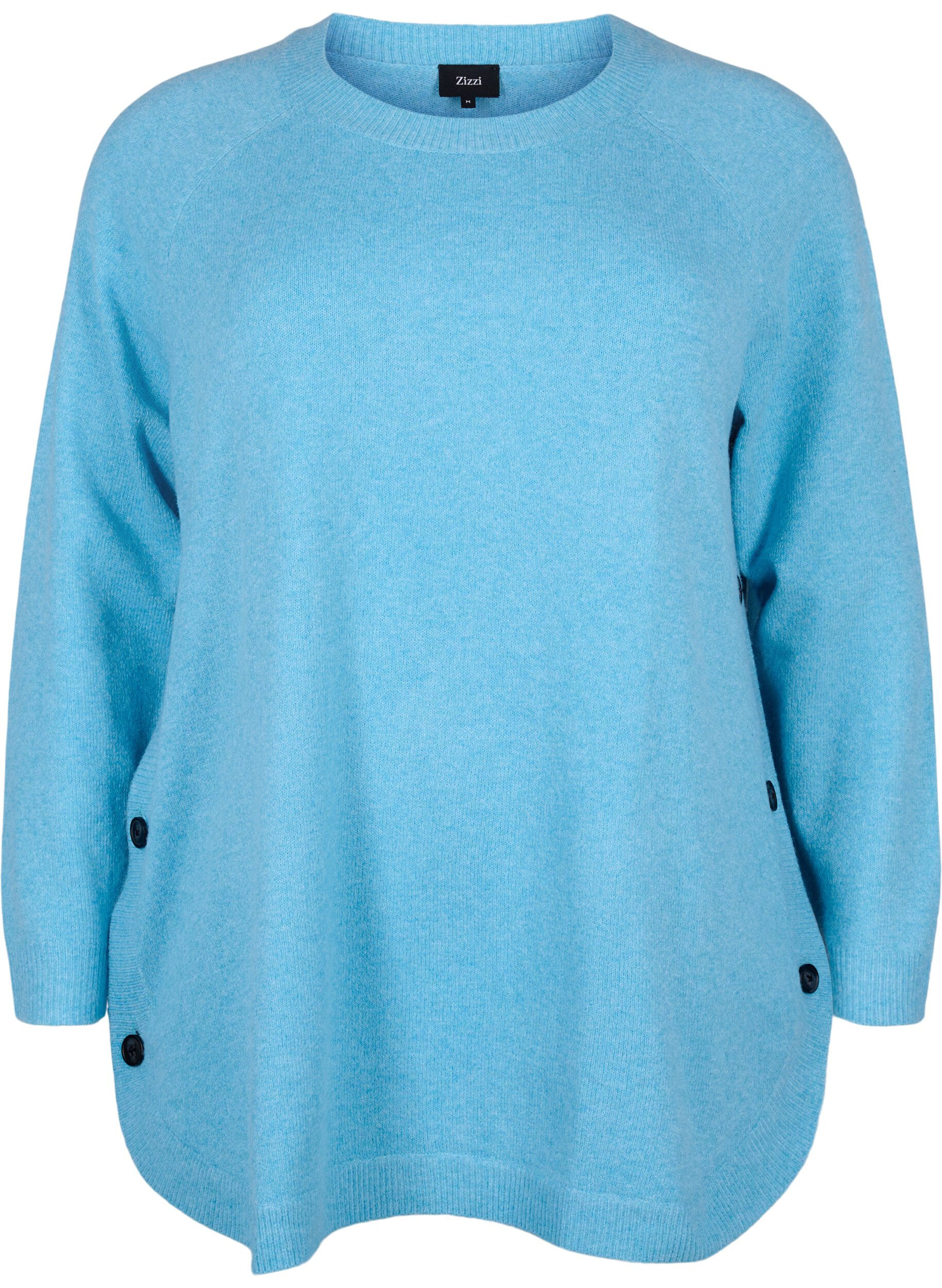ZizziGem&ecirc;leerde gebreide blouse met knopen, River Blue WhiteMel., Packshot image number 0