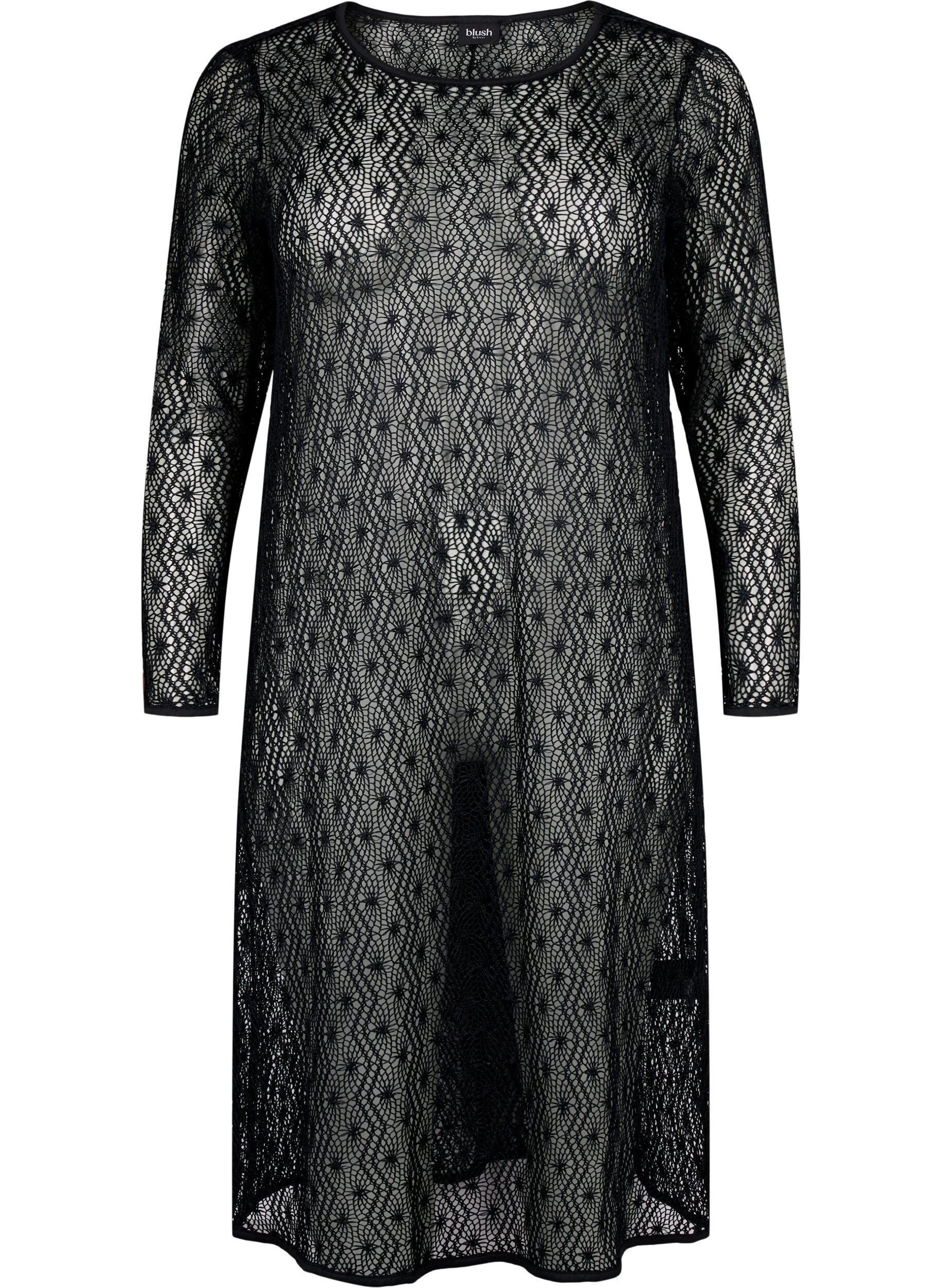 Zizzi Robe crochet&eacute;e &agrave; manches longues, Black, Packshot image number 0
