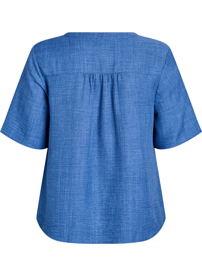Overhemd blouse met V-hals en korte mouwen, Blauw, Packshot image number 1