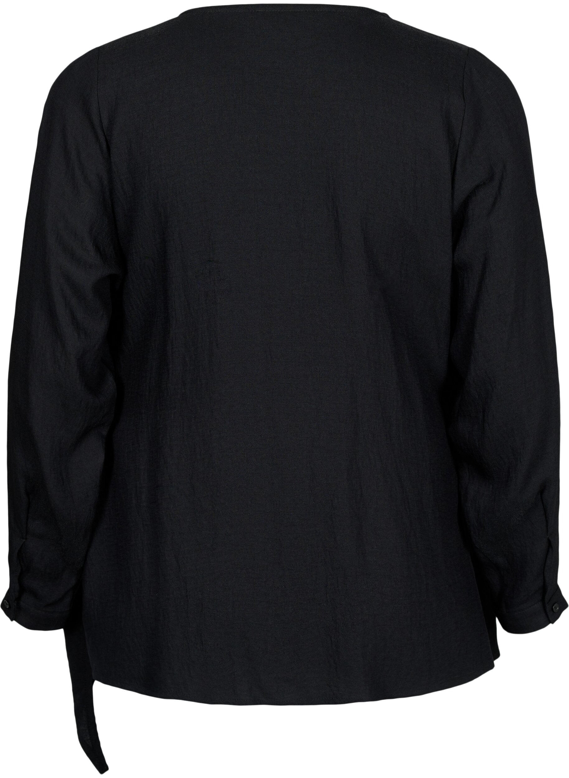 ZizziBlouse met lange mouwen in viscose met een wikkel-look, Black, Packshot image number 1