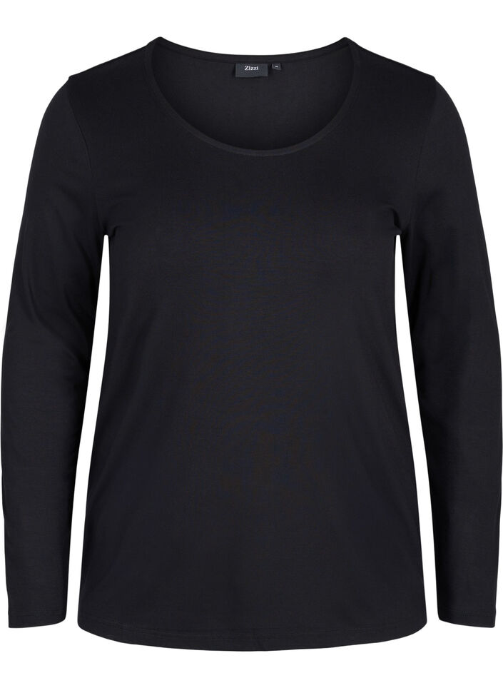 Top basique uni en coton, Solid Black, Packshot image number 0