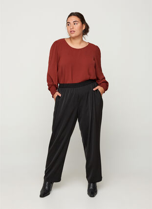 Pantalon ample avec poches, Black, Model image number 0