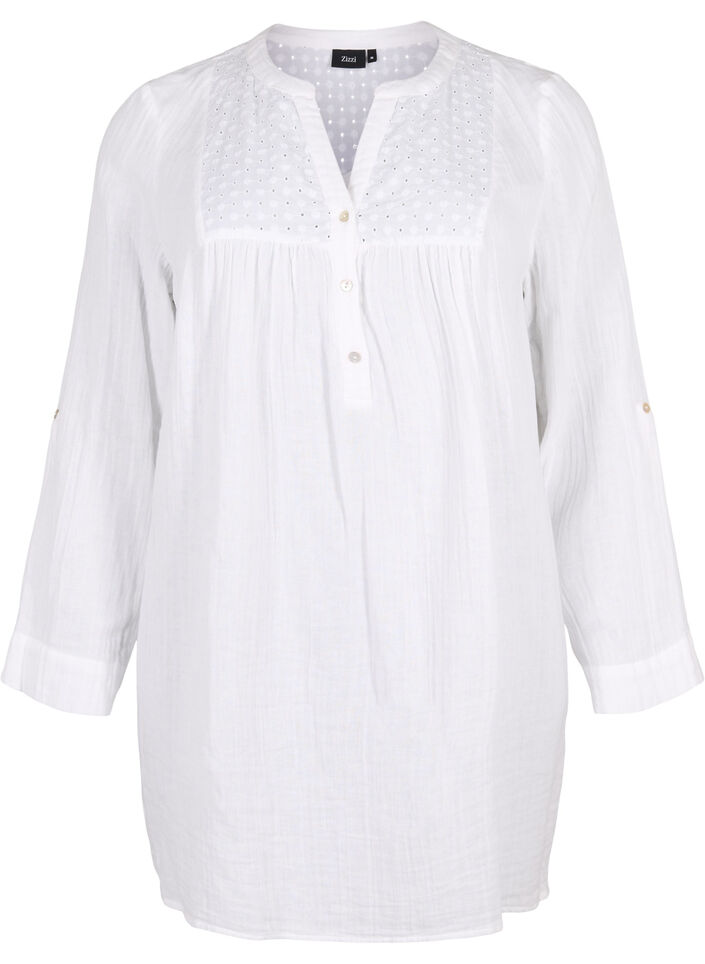 Tunique en coton avec broderie anglaise, Bright White, Packshot image number 0