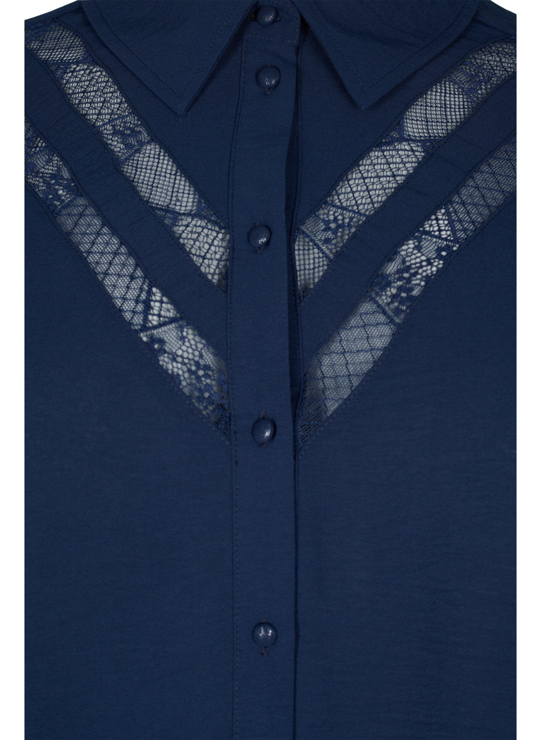 Zizzi Chemise longue avec d&eacute;tails en dentelle, Navy Blazer, Packshot image number 2