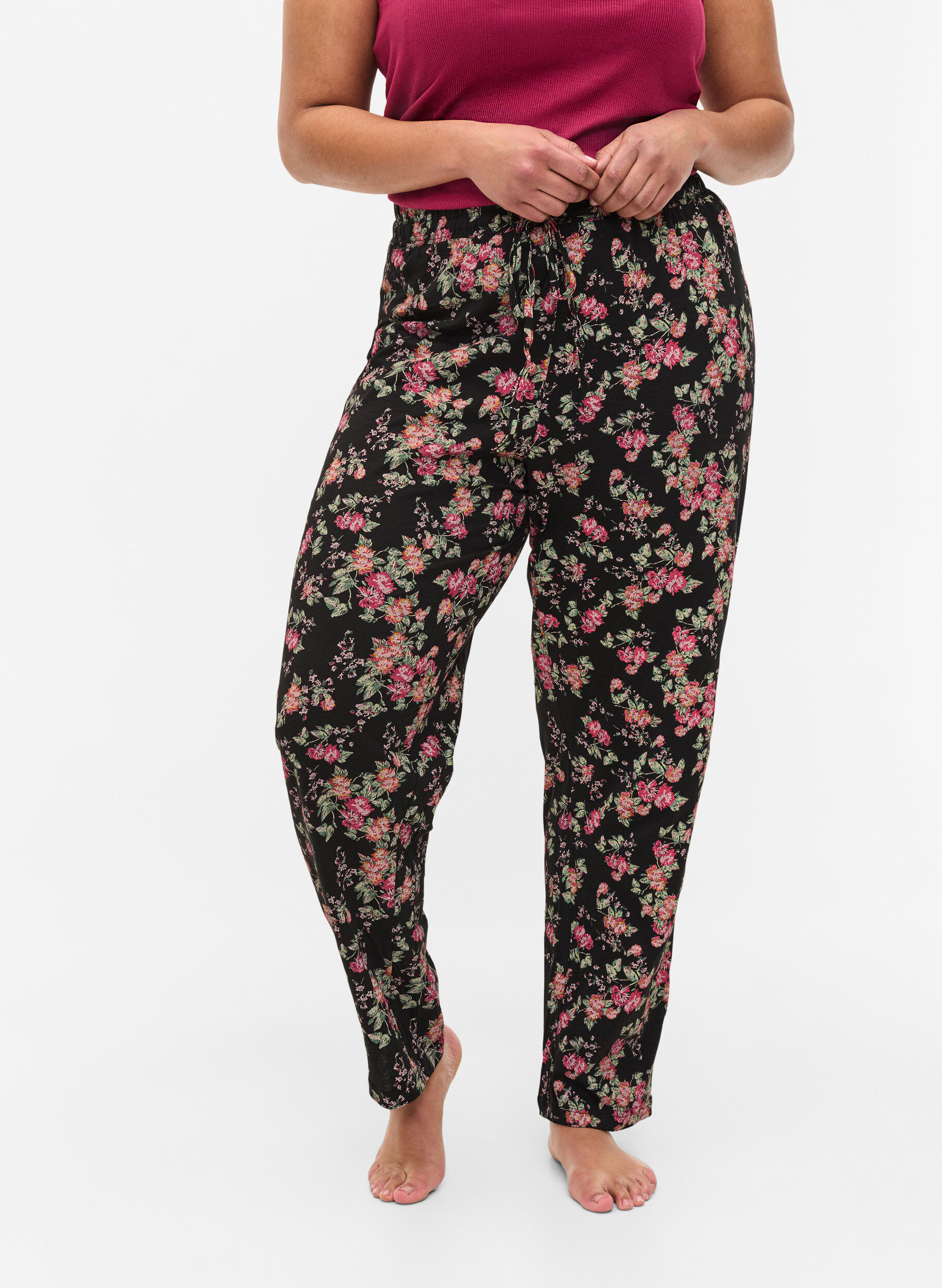 Zizzi Bas de pyjama, Black Pink Oran Flow, Model image number 1