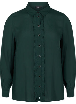 Viscose blouse met knoopsluiting en lintdetails, Scarab, Packshot image number 0