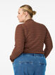Geribde gestreepte jersey blouse met een hoge hals, Bruin, Model image number 2