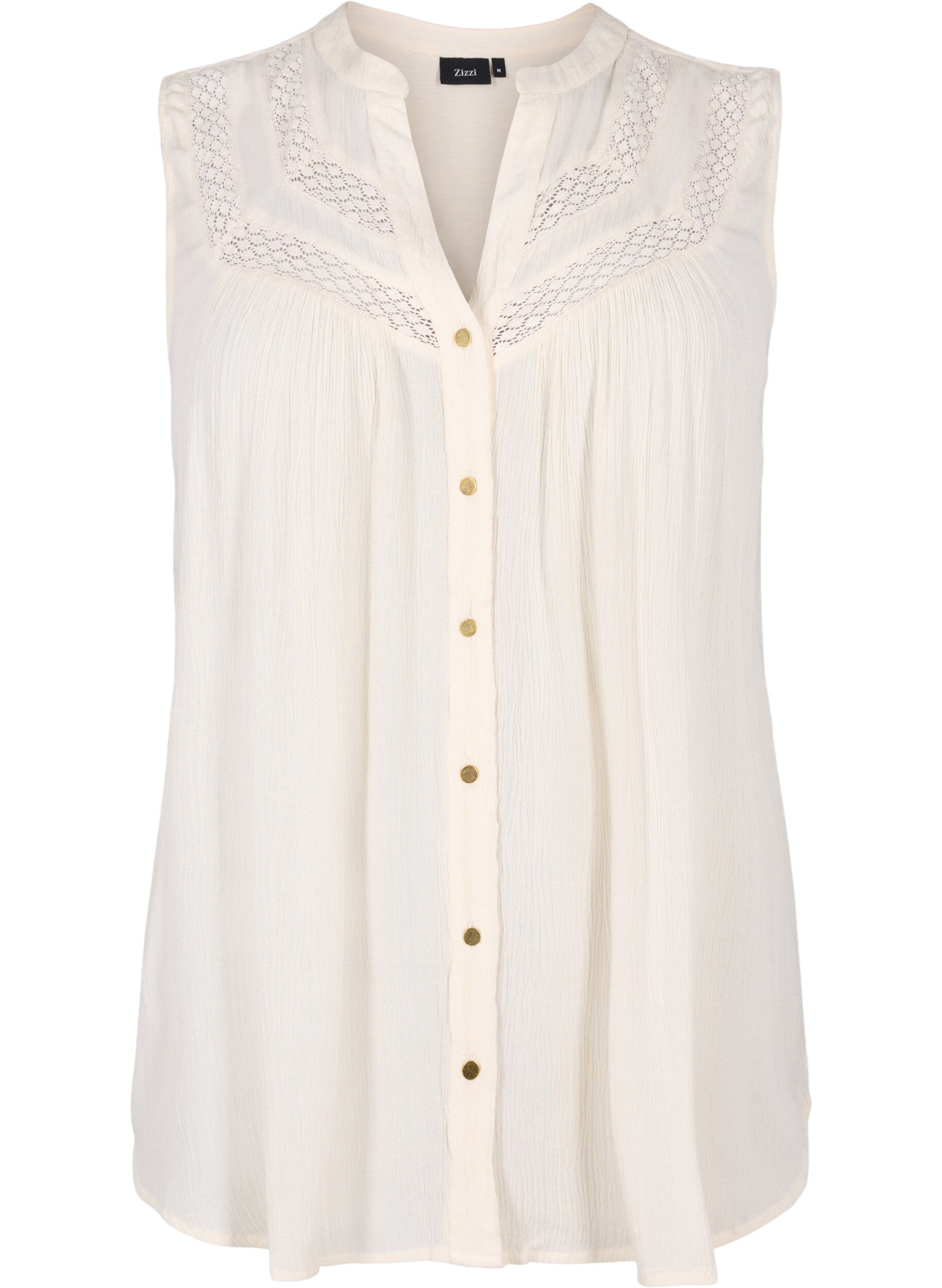 ZizziMouwloze viscose blouse met gehaakt detail, Bone White, Packshot image number 0