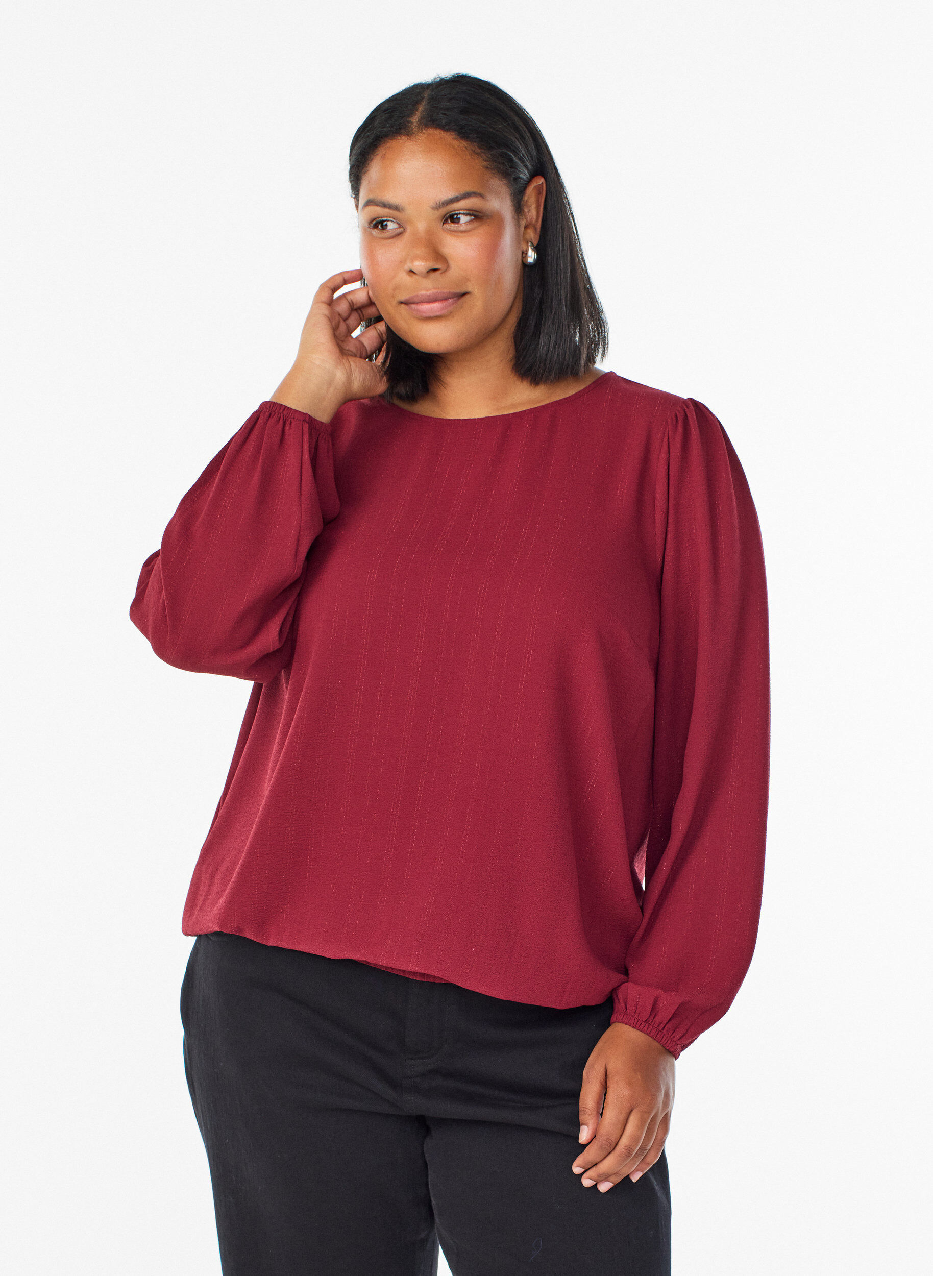 ZizziBlouse met glitter, Donker Bordeaux, Model image number 0