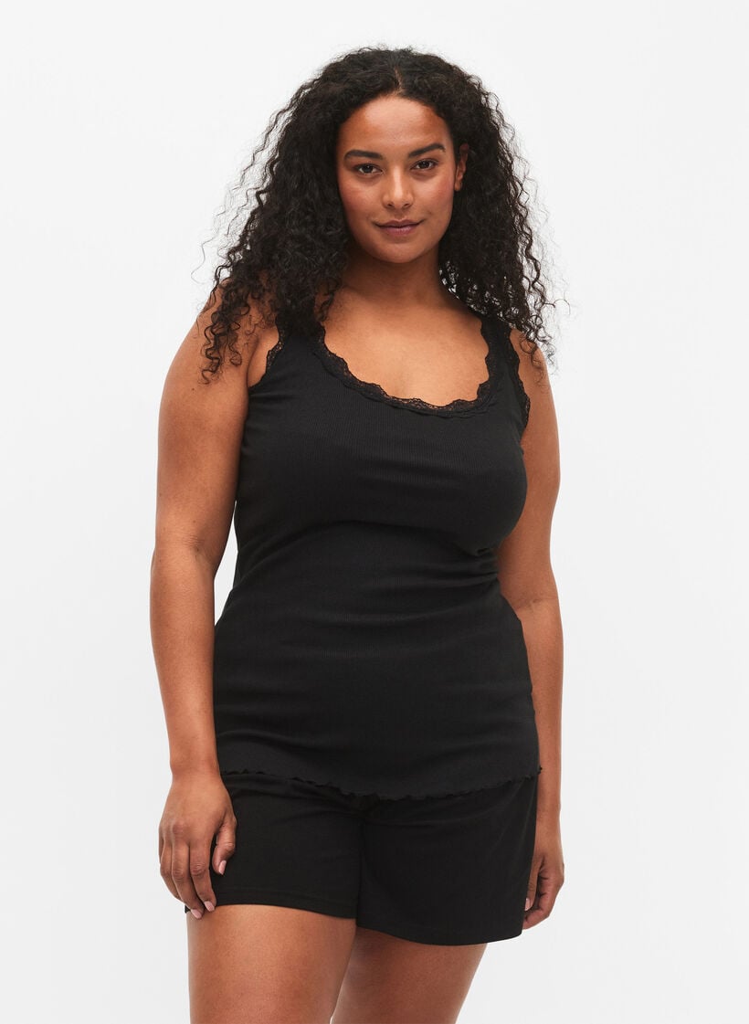 Haut &agrave; dentelle, Noir, Model image number 0