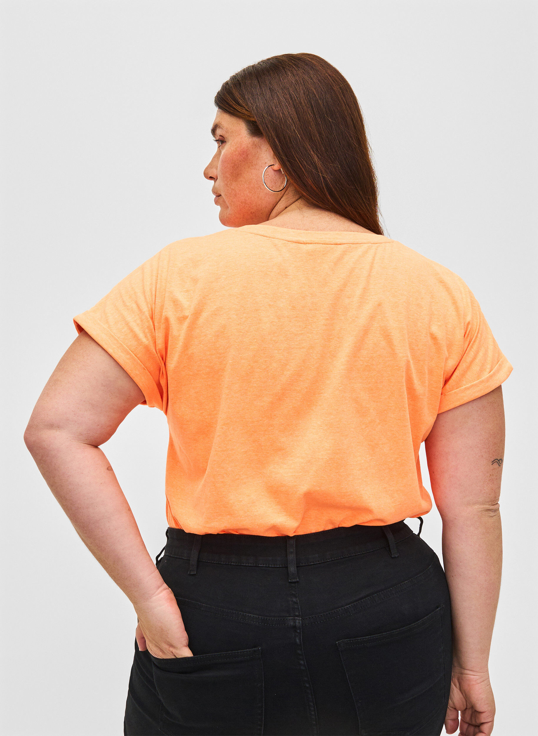 ZizziT-shirt van katoen in neon kleur, Oranje, Model image number 2