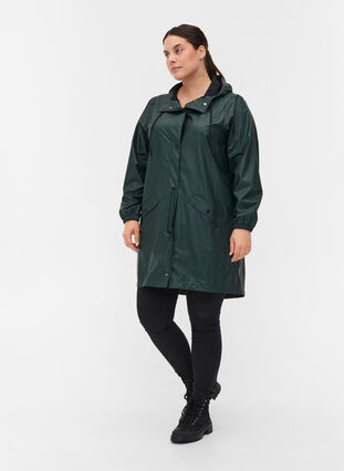 Veste de pluie avec capuche et fermeture boutonnée, Darkest Spruce, Model image number 2