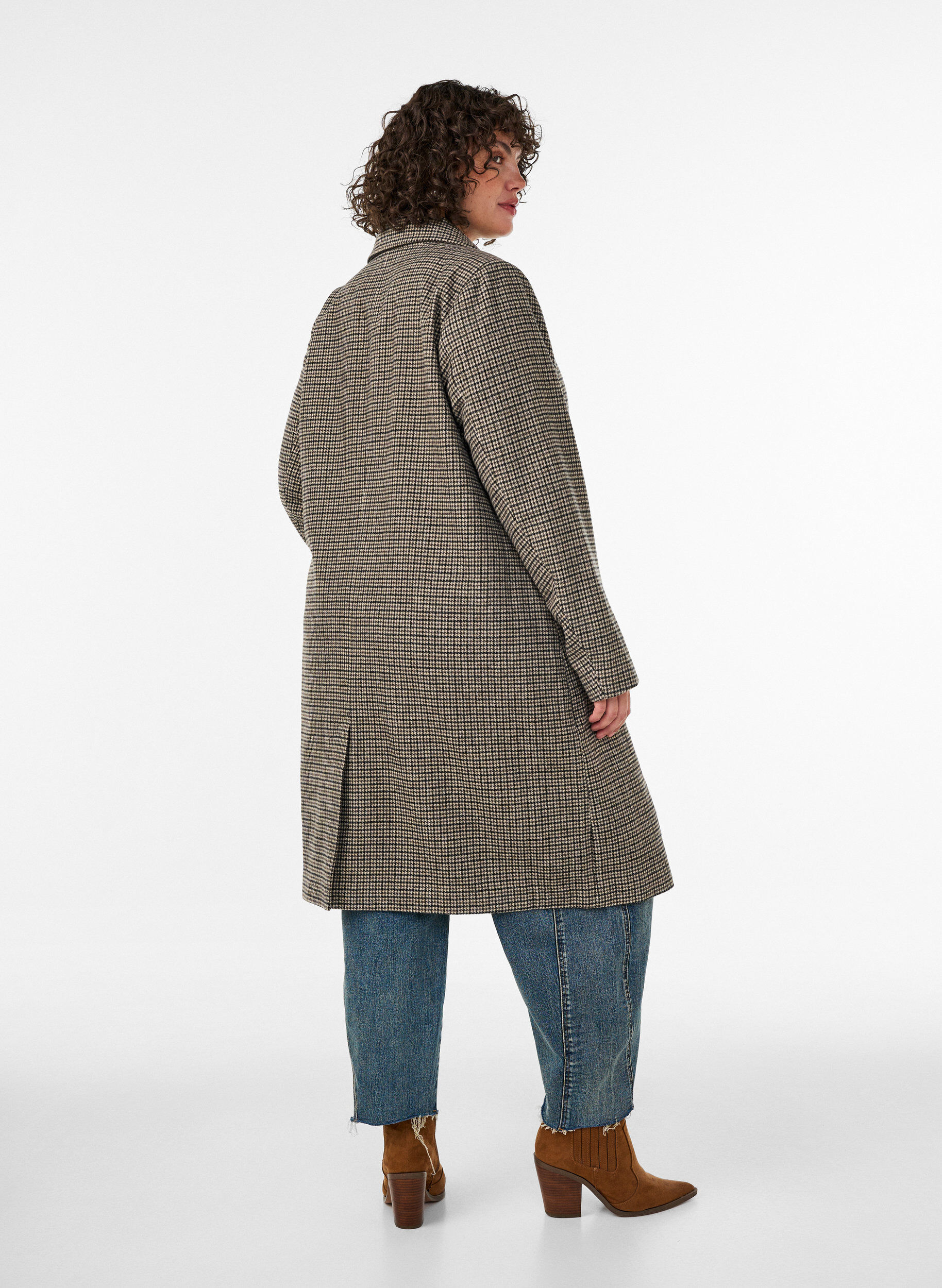ZizziHalflange geruite jas, Bruin, Model image number 2