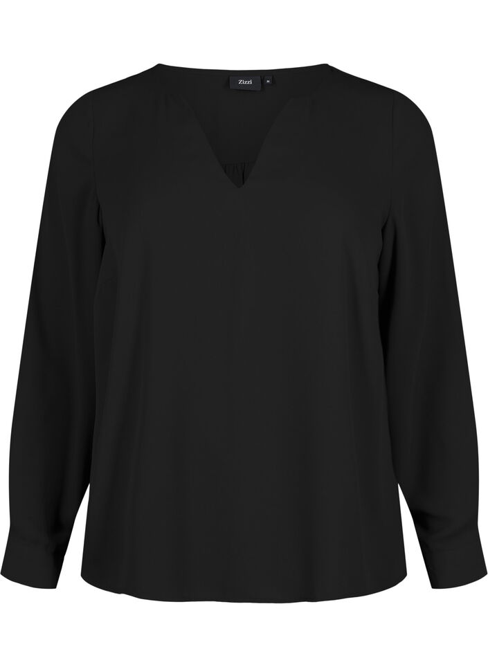 Blouse à manches longues avec des plis à l'arrière, Black, Packshot image number 0