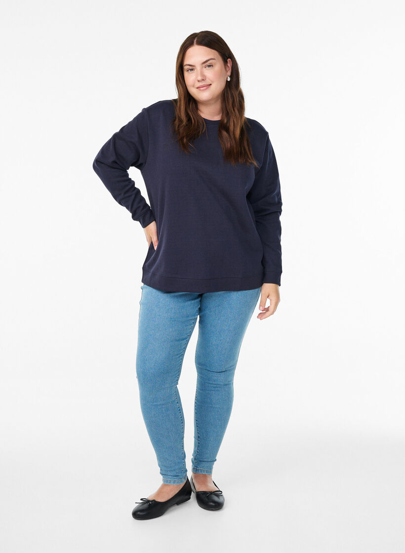Sweatshirt met ronde hals, Blauw, Model image number 1