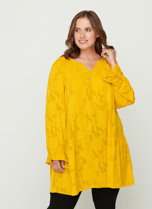 Tunique ample col V, Golden Yellow, Model image number 0