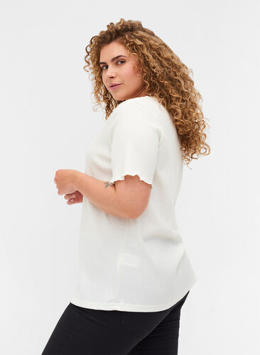 T-shirt à manches courtes en qualité côtelée, Egret, Model image number 1