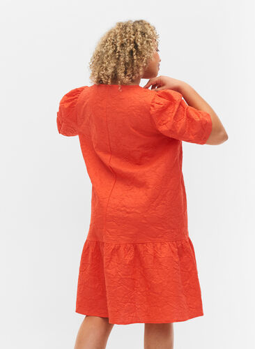 Robe structurée à manches courtes et bouffantes, Mandarin Red, Model image number 1