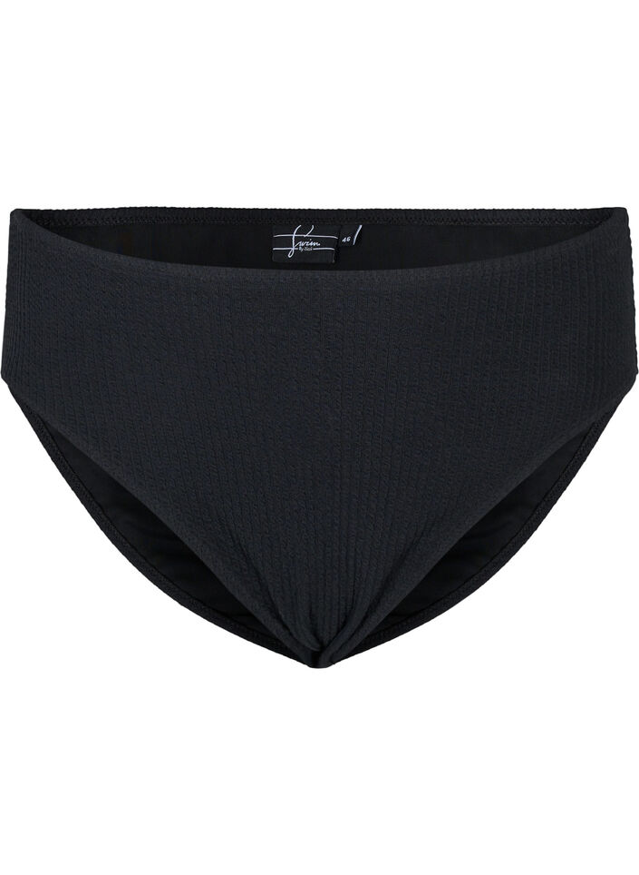 Bas de bikini taille haute avec structure en crêpe, Black, Packshot image number 0