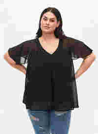 Effen blouse met vleermuismouwen en v-hals, Black, Model