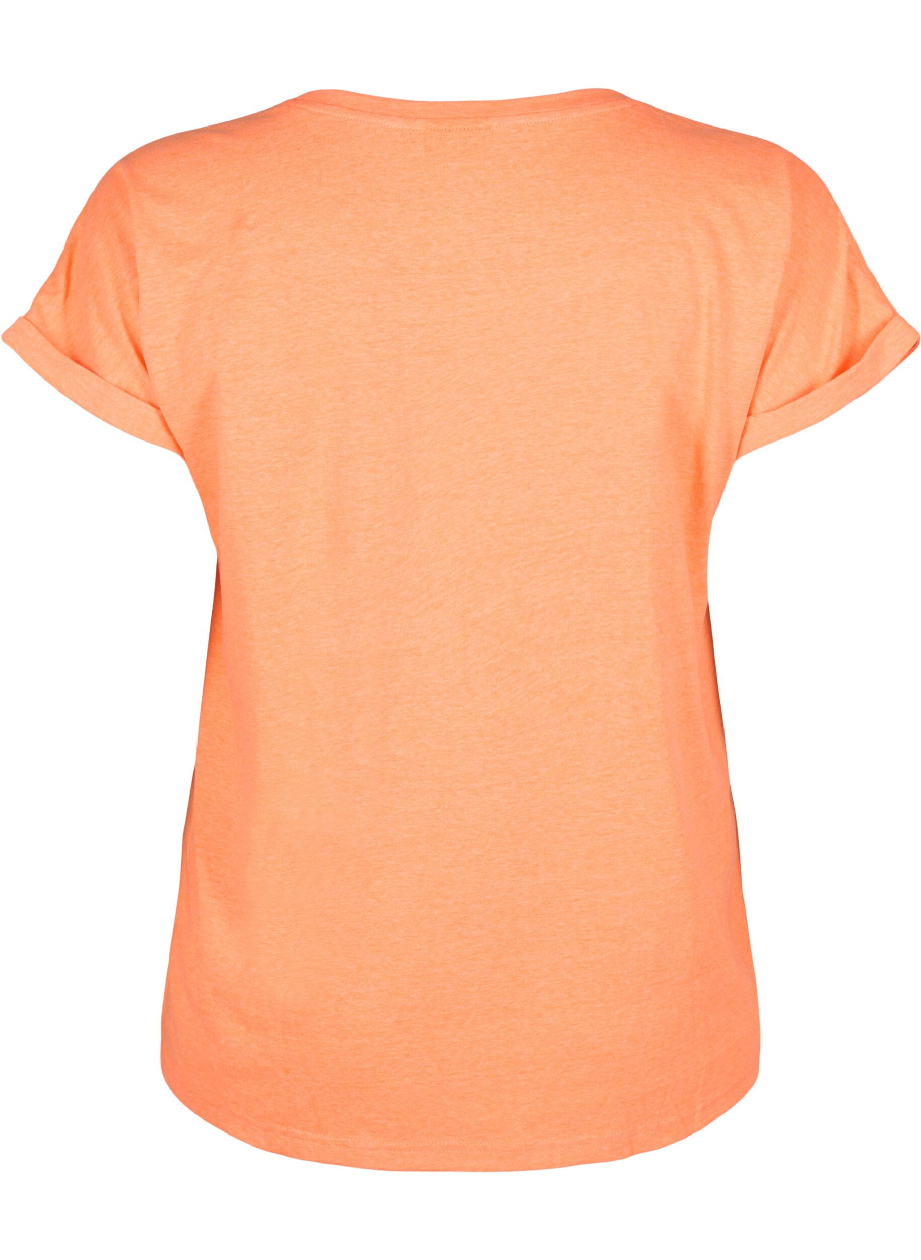 ZizziT-shirt van katoen in neon kleur, Oranje, Packshot image number 1