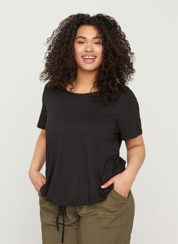 T-shirt à manches courtes avec bas ajustable, Black, Model image number 0
