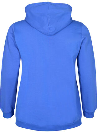 Sweat-shirt avec impression de texte et capuche, Dazzling Blue, Packshot image number 1