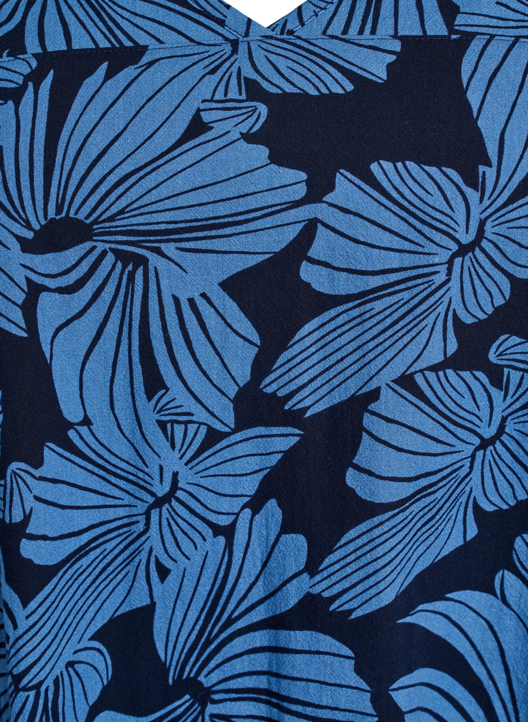 ZizziKorte a-lijn jurk met bloemenprint, Blauw, Packshot image number 2