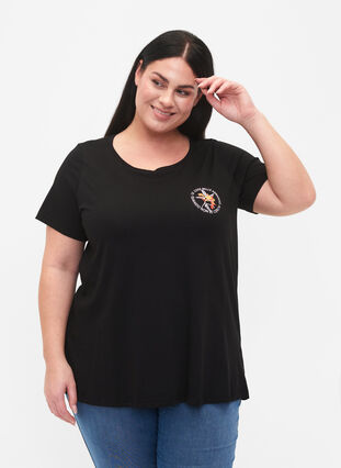 T-shirt en coton avec impression sur le devant, Black W. Chest print, Model image number 0