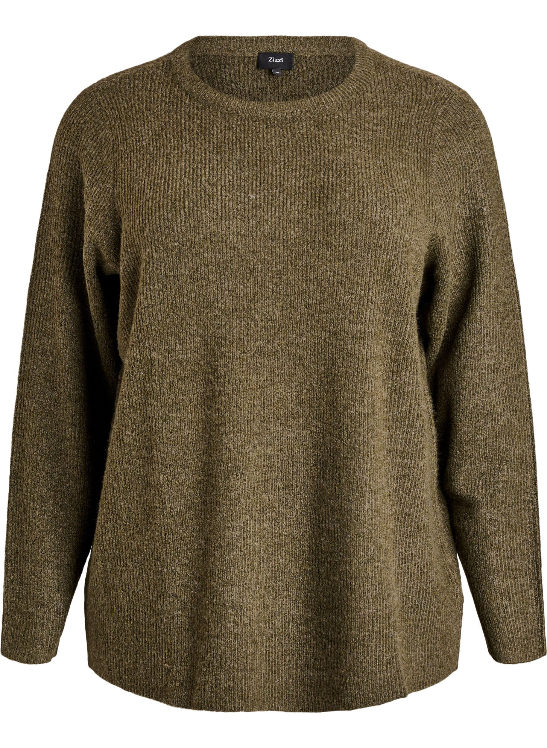 ZizziBlouse en maille chin&eacute;e &agrave; col rond, Vert fonc&eacute;, Packshot image number 0