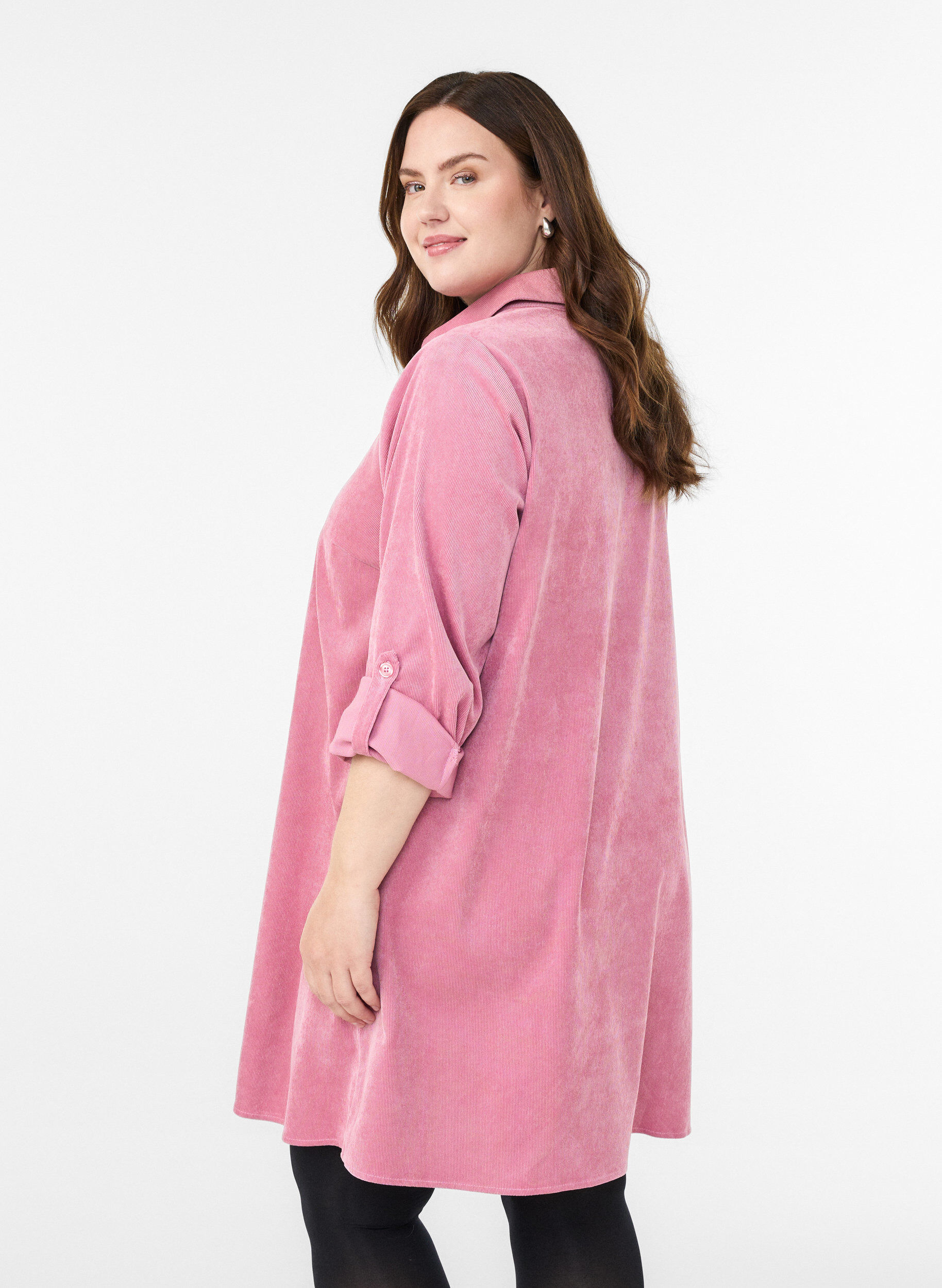 ZizziCorderoy jurk met rits en 3/4-mouwen, Roze, Model image number 2