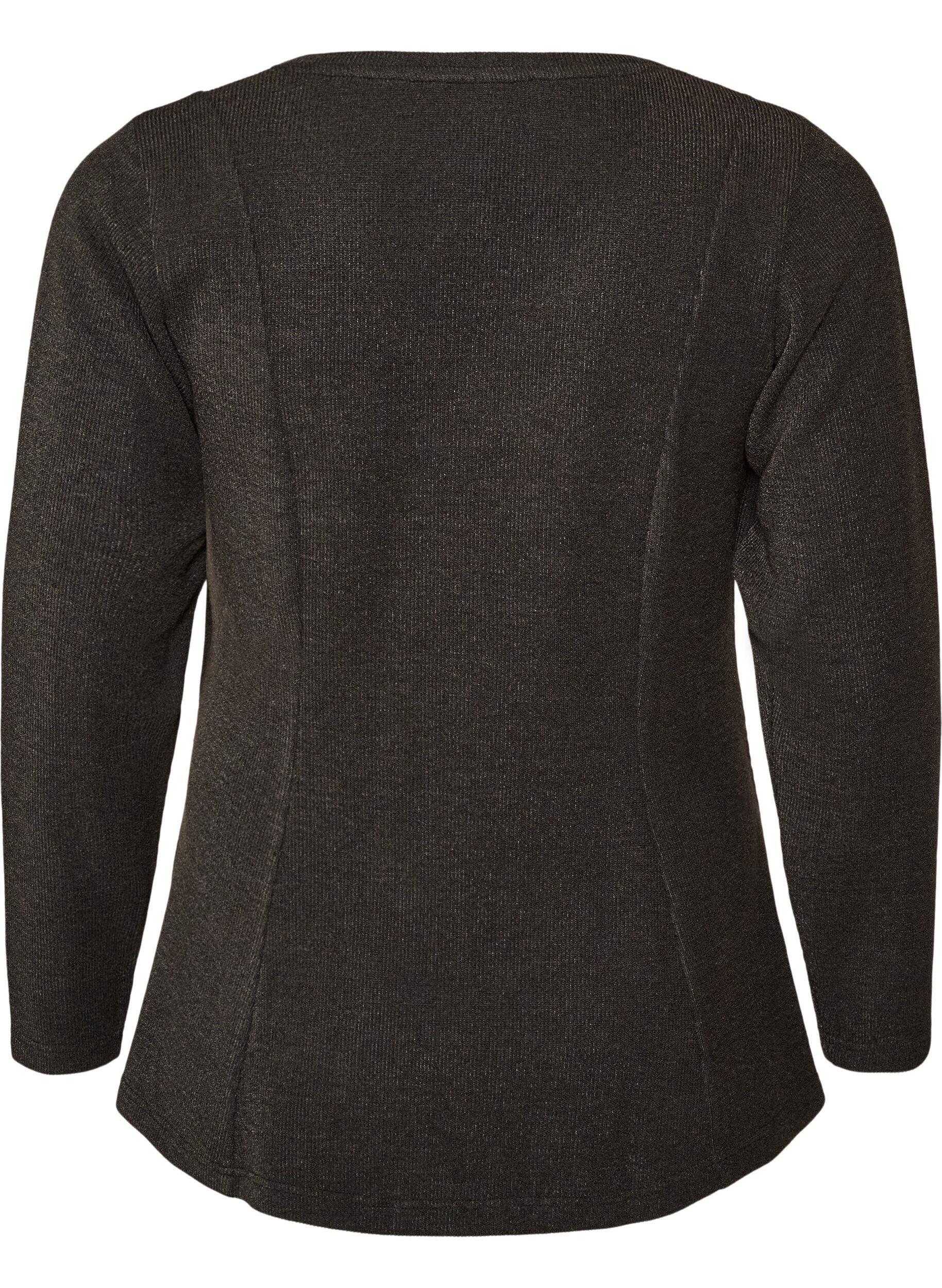 ZizziJersey blouse met een geribde textuur en een A-lijn pasvorm, Zwart, Packshot image number 1