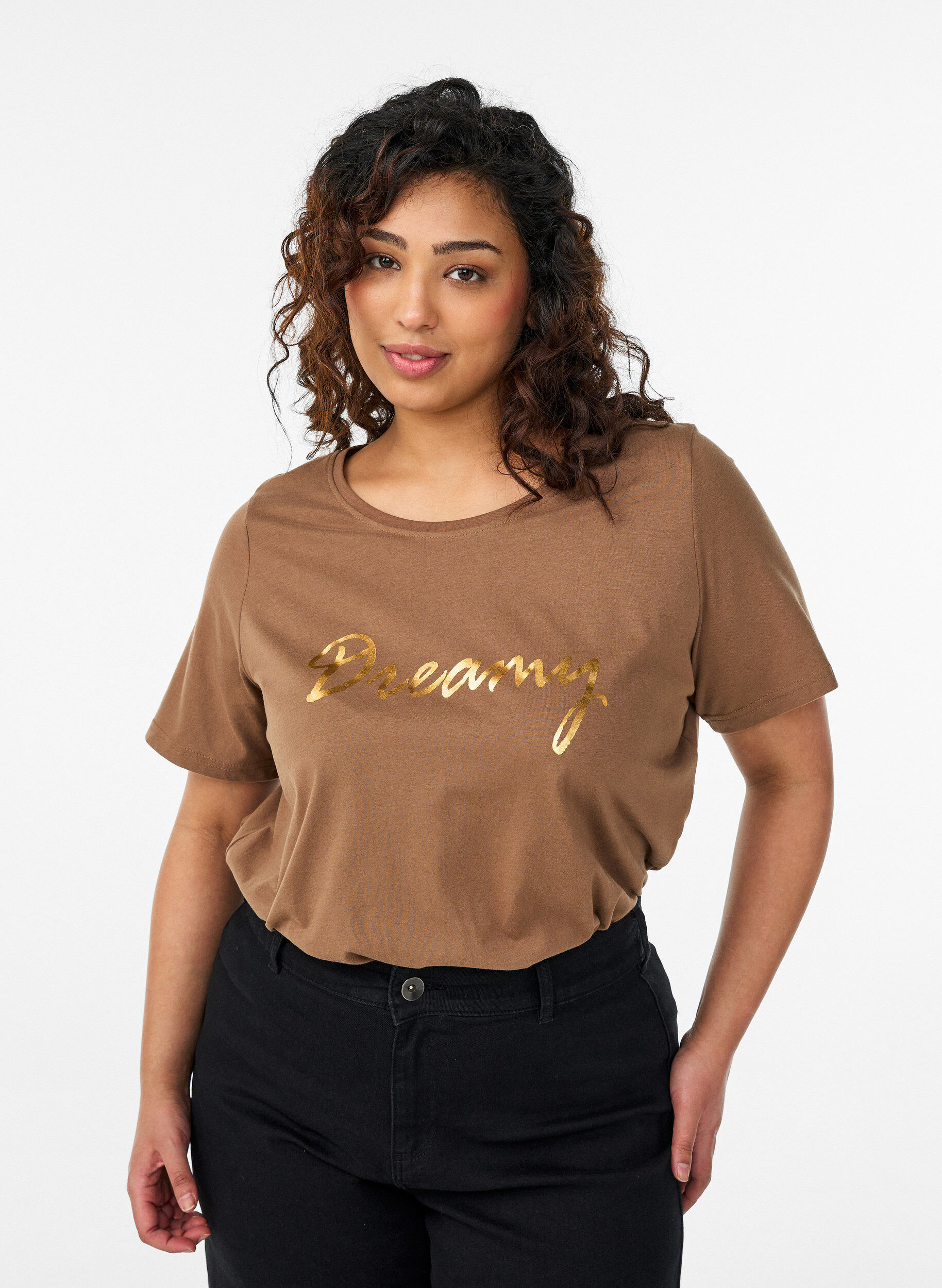 Zizzi T-shirt imprim&eacute;, Marron, Model image number 0