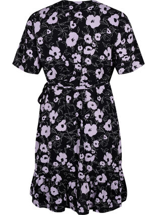 Robe portefeuille imprimée à manches courtes, Black Flower AOP, Packshot image number 1