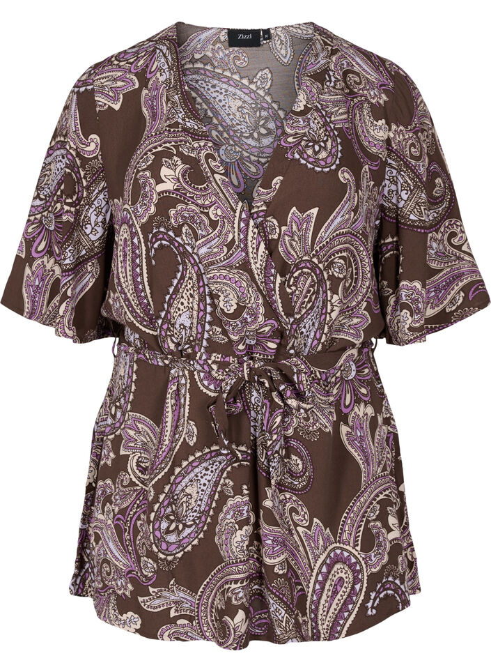 Viscose tuniek met print en 2/4 mouwen, Bracken Paisley, Packshot image number 0