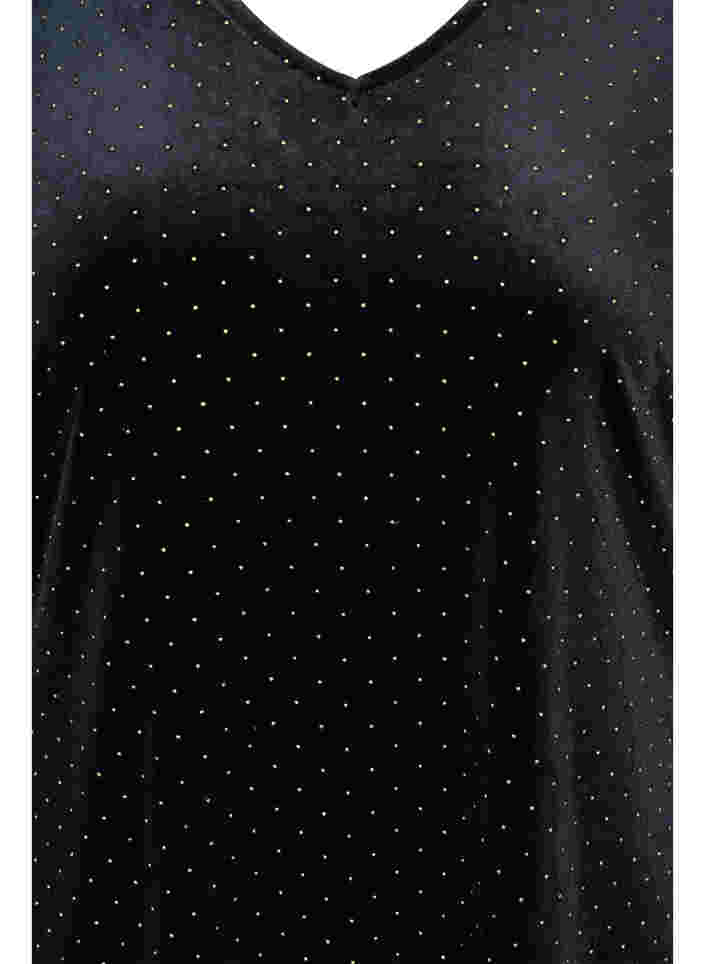 Fluwelen jurk met lange mouwen en steentjes, Black w. Gold, Packshot image number 2