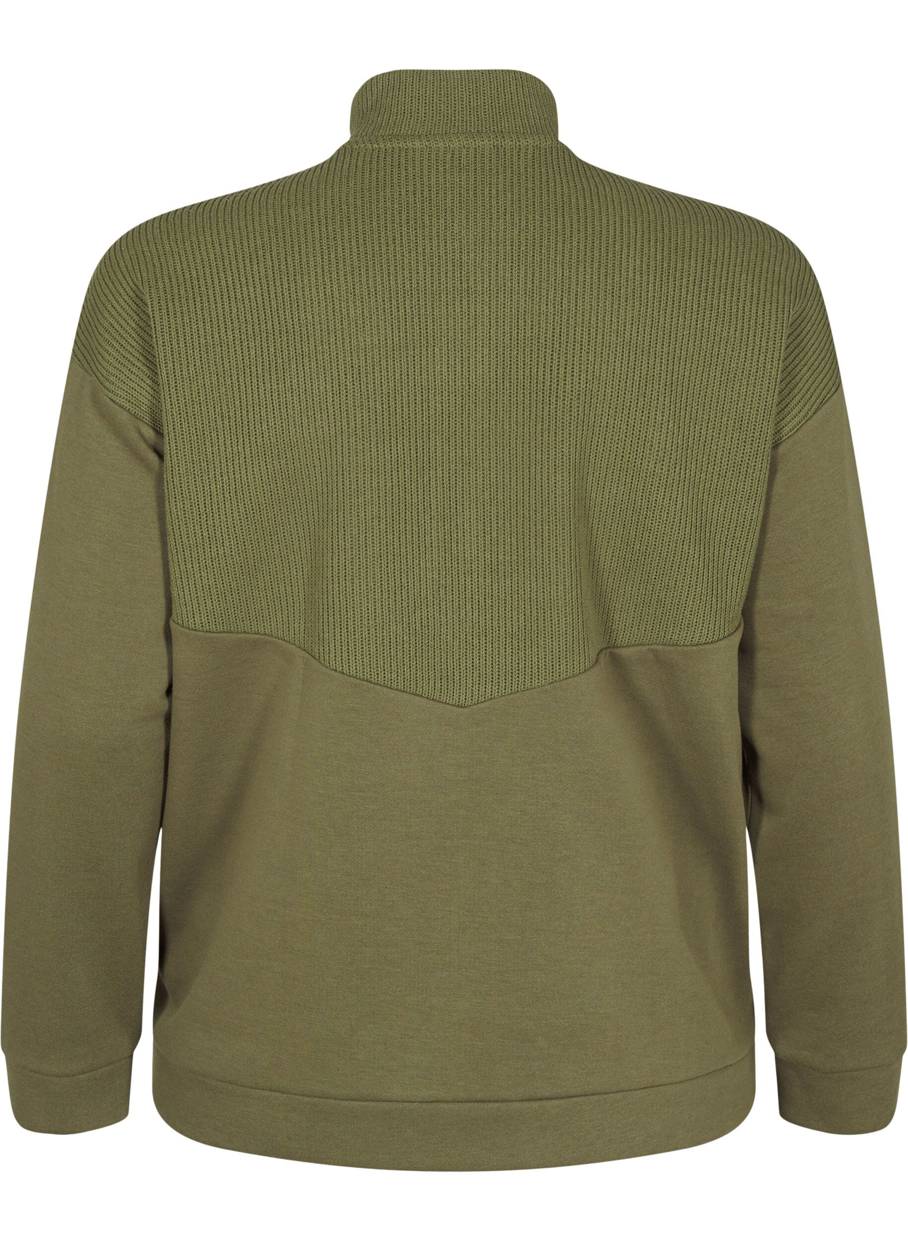 Zizzi Sweat-shirt en tricot avec fermeture &eacute;clair, Winter Moss, Packshot image number 1