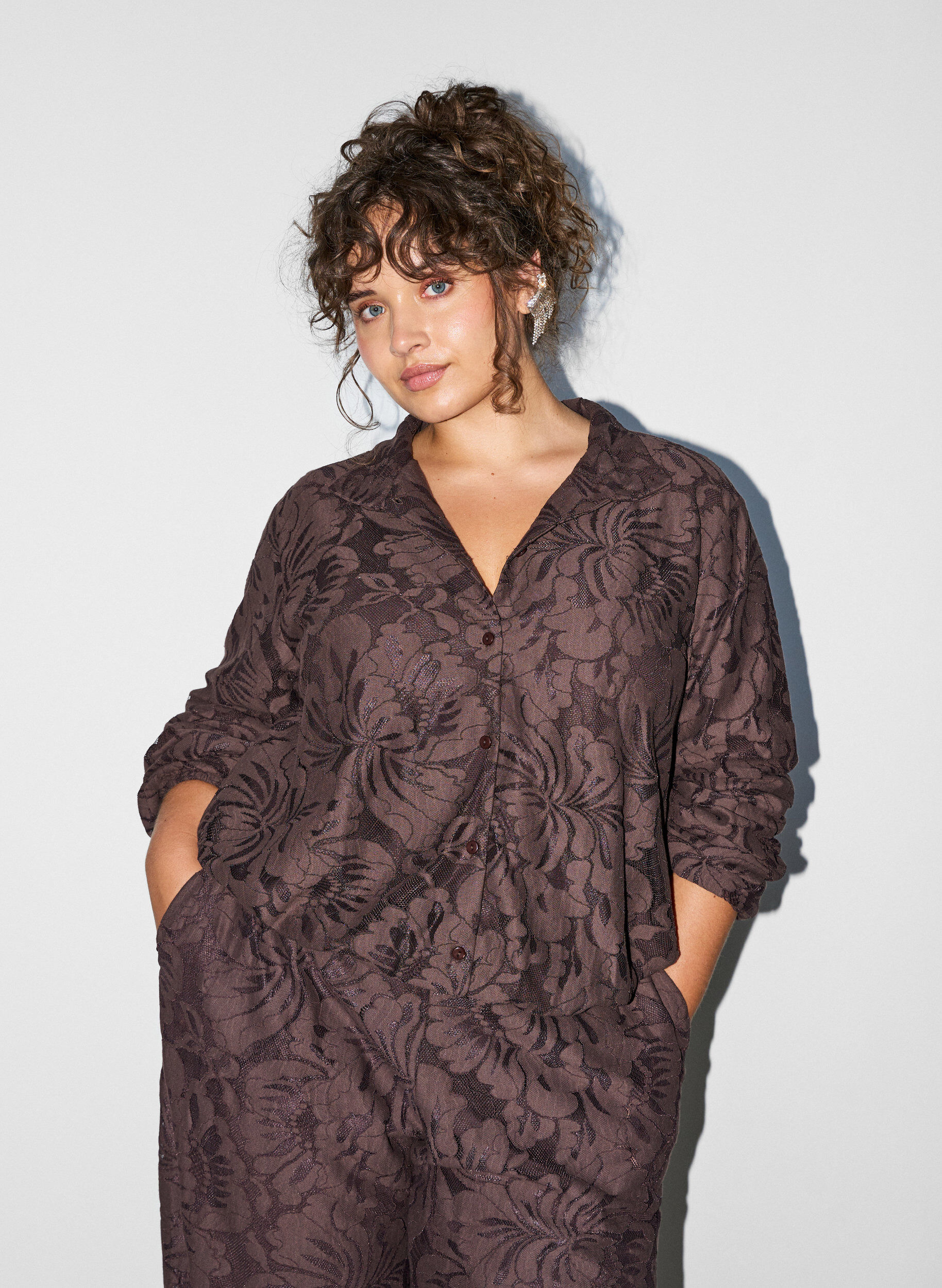 ZizziBomber en jacquard floral, Marron, Model image number 0