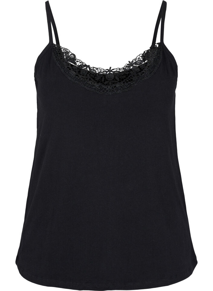 Pyjama top met kanten rand in katoen, Black, Packshot image number 0