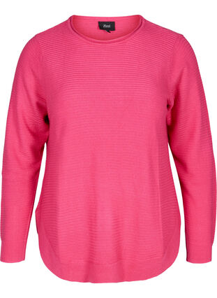 Blouse tricotée à encolure ronde, Hot Pink, Packshot image number 0