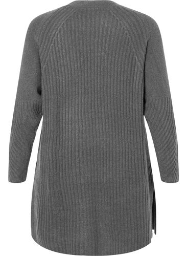Long cardigan en tricot côtelé, Dark Grey Melange, Packshot image number 1