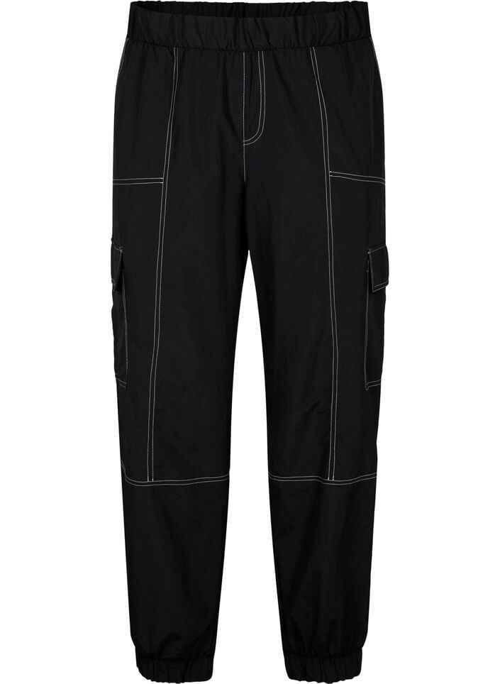 Pantalon cargo avec coutures contrastées, Black, Packshot image number 0