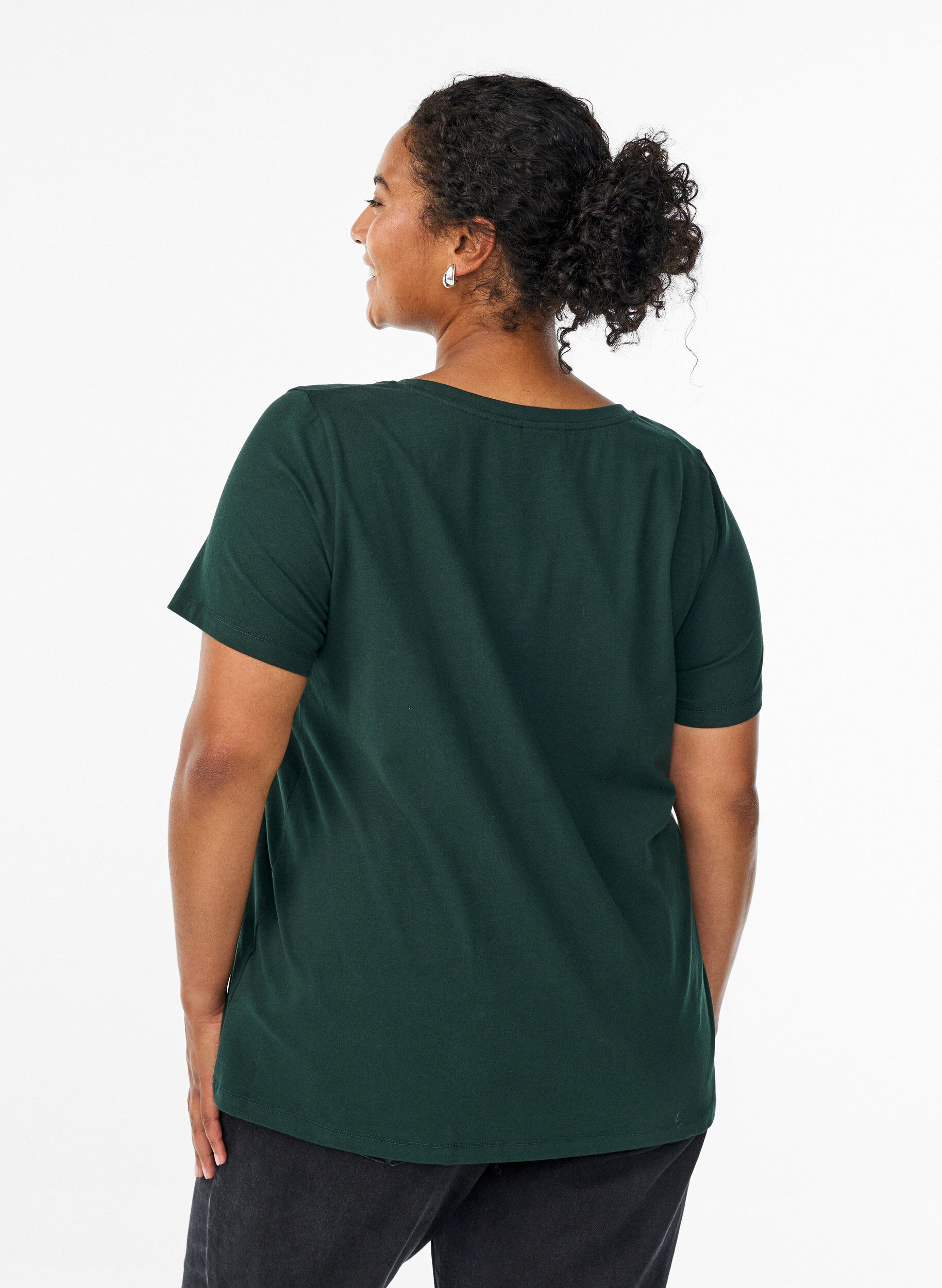 ZizziBasic t-shirt in effen kleur met katoen, Groen, Model image number 2