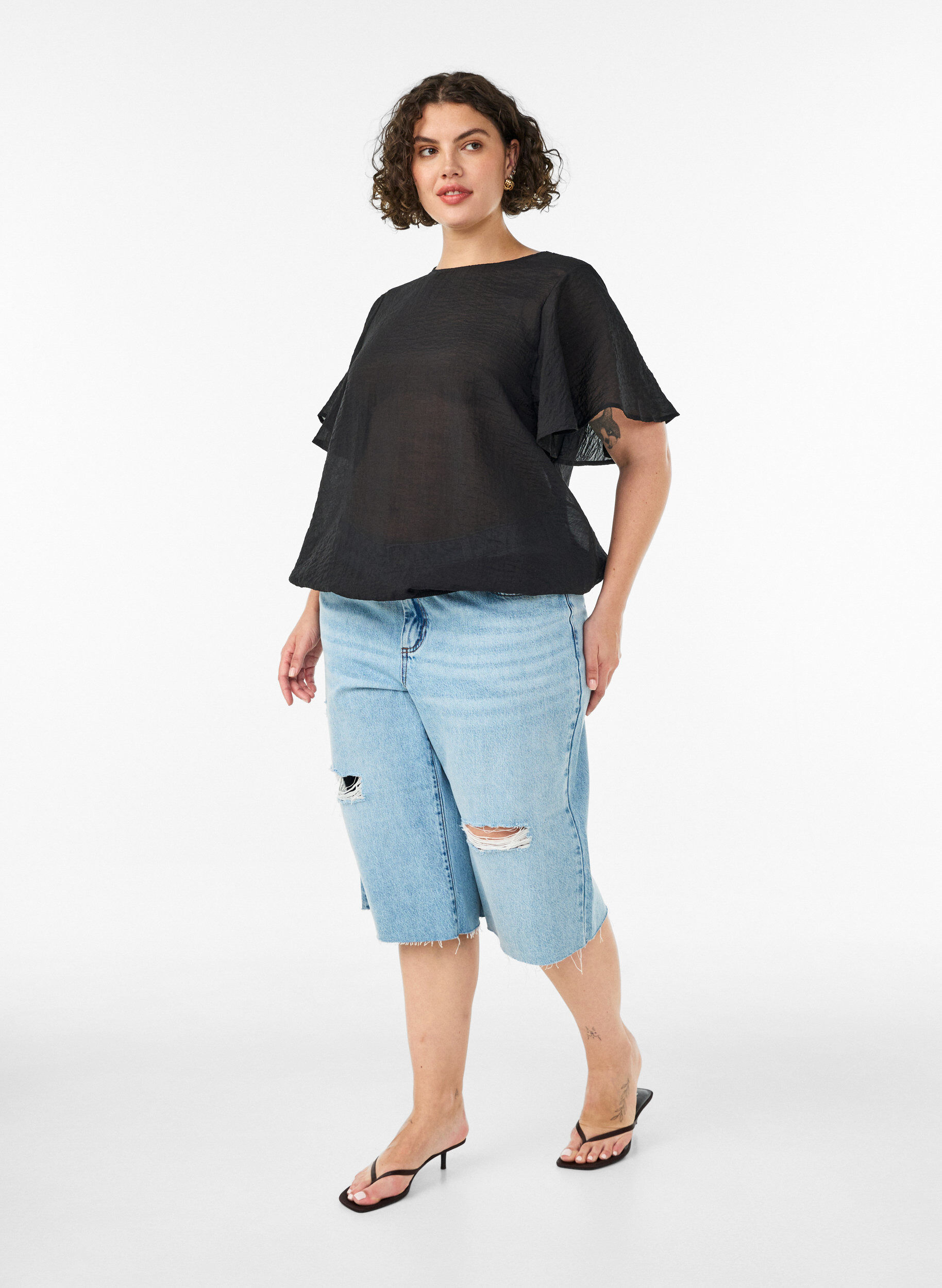 ZizziBlouse coupe ballon avec manches papillon, Noir, Model image number 1