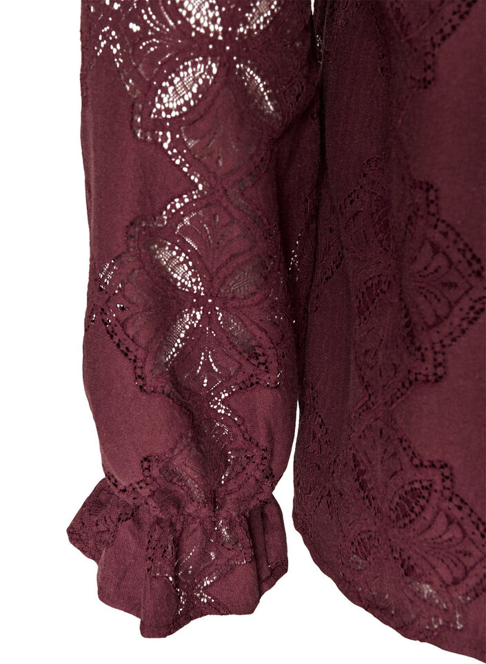 Blouse met lange mouwen met kantpatroon, Donker Bordeaux, Packshot image number 3